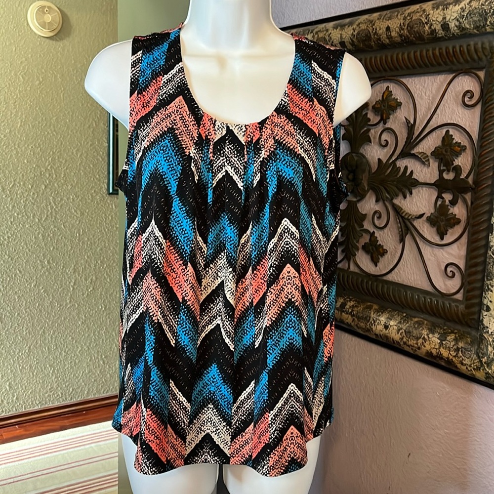 Kasper Top - cute sleeveless abstract print Sz PM